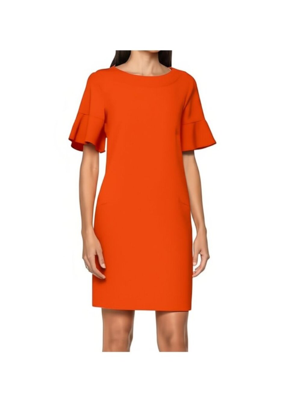 Banana Republic Orange Boat Neck Mini Shift Dress with Ruffle Sleeves - Size 8